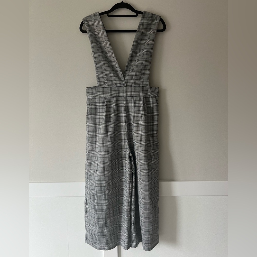 All:Row Plaid Wide Leg Jumper Overalls Gray Check Size M Urban Outfitters